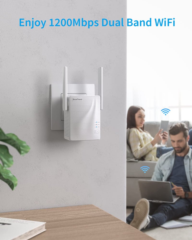 BrosTrend WiFi Extender AC1200 WiFi Booster and Signal Amplifier, 1200Mbps Dual Band WiFi Extender Signal Booster for Home Coverage Up to 1600 sq.ft. Internet Booster, WPS Easy Setup, Wall Plug Design - Image 3